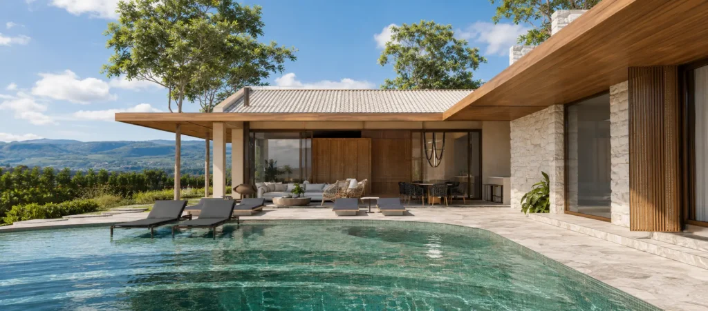 Vista da Piscina da Casa Pitombas - Projeto de Fernanda Marques Arquitetura