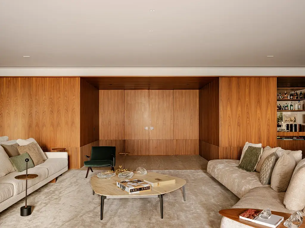 Foto da sala de estar do Apartamento Pulso, projetado por Fernanda Marques Arquitetura